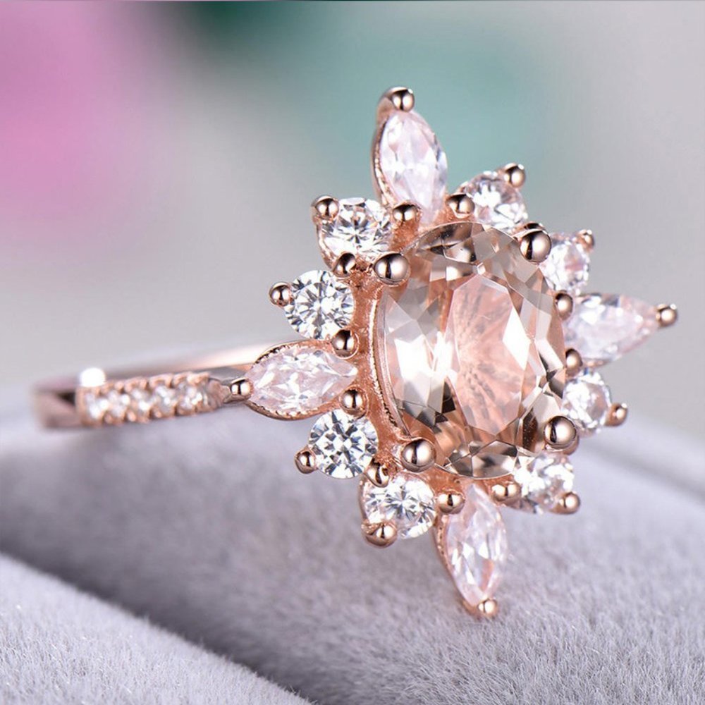 🎀Sweet Super Dainty Sun Flower Oval Gemstone CZ Rings for Women,  EVGG1131 - Picture 6 of 6